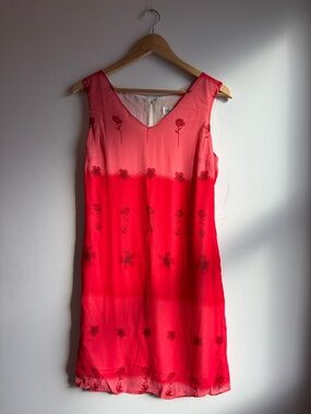 Sleeveless Pink-Red Gradient Floral Shift Dress